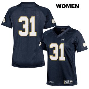 Notre Dame Fighting Irish Women's Cole Capen #31 Navy Under Armour No Name Authentic Stitched College NCAA Football Jersey IBV1099EN